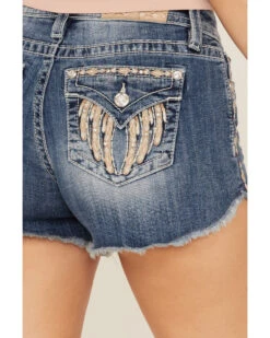 Miss Me Women's Medium Wash Southwestern Rhinestone Embroidered Denim Shorts