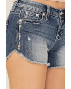 Miss Me Women's Medium Wash Southwestern Rhinestone Embroidered Denim Shorts 7 Miss Me Women's Medium Wash Southwestern Rhinestone Embroidered Denim Shorts -Cowgirl Edge Sales 2000369013 414 P4