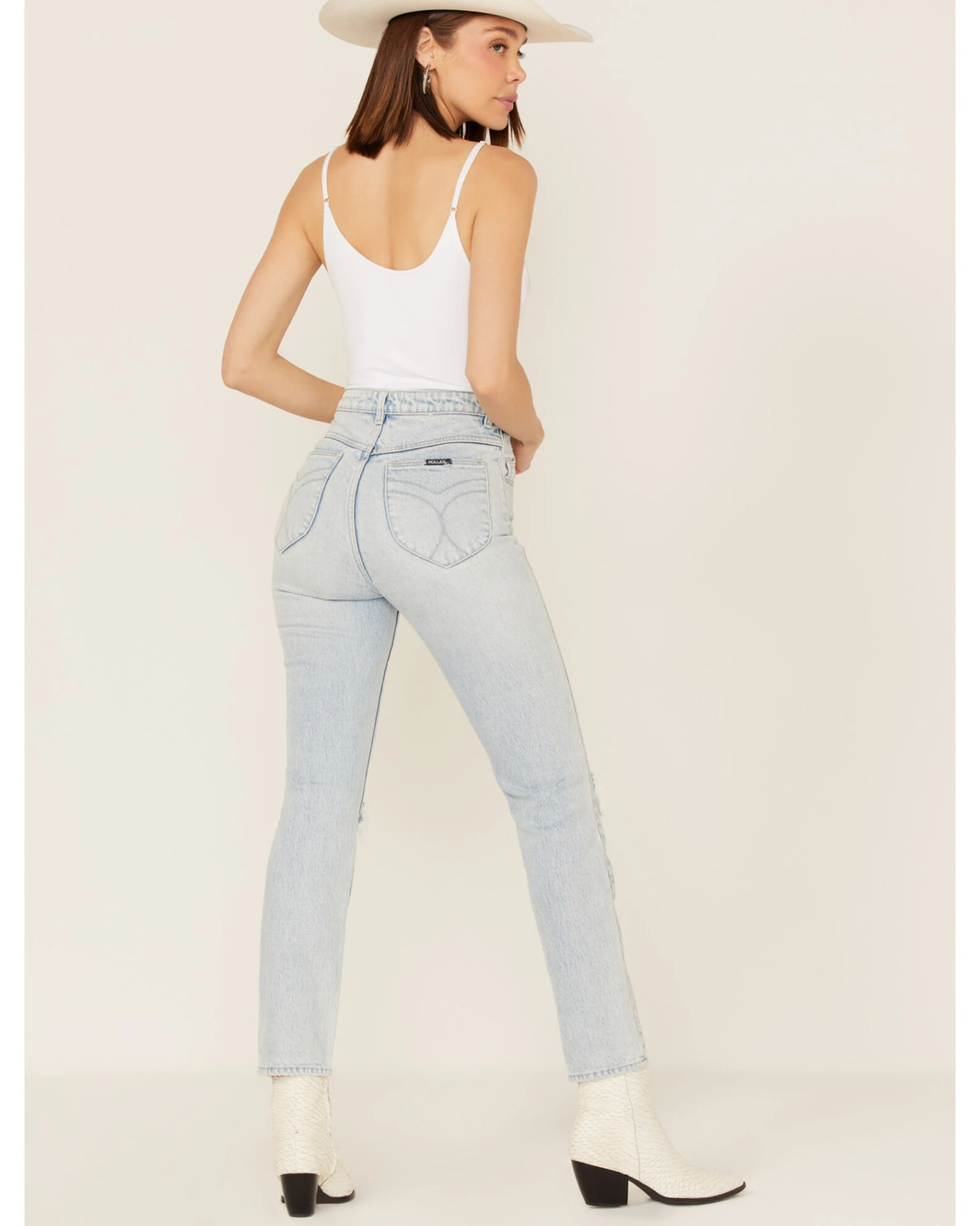 Rolla's Women's Light Wash High Rise Distressed Slim Dusters Straight Jeans 3 Rolla's Women's Light Wash High Rise Distressed Slim Dusters Straight Jeans - Image 3