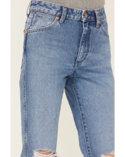 Wrangler Women's Wild West 603 Light Wash Patty High Rise Distressed Cropped Straight Jeans -Cowgirl Edge Sales 2000371280 400 P2