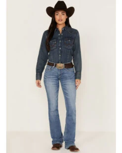 Ariat Women's R.E.A.L. Light Wash Mid Rise Allessandra Bootcut Jeans -Cowgirl Edge Sales 2000372213 400 P1