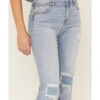 Cleo + Wolf Women's Light Wash High Rise Patchwork Distressed Straight Jeans