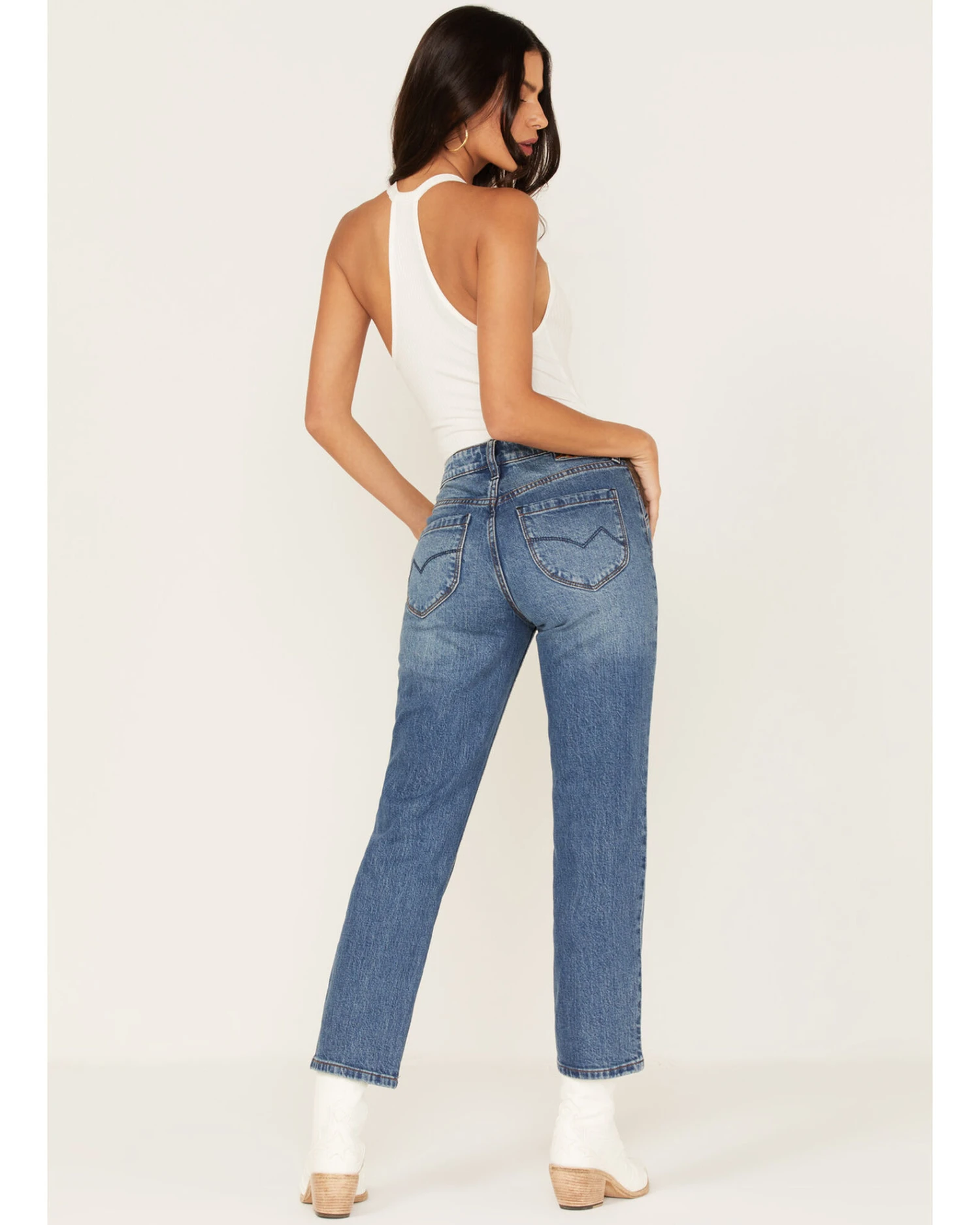 Cleo + Wolf Women's High Rise Straight Dark Wash Denim Jeans 1 Cleo + Wolf Women's High Rise Straight Dark Wash Denim Jeans