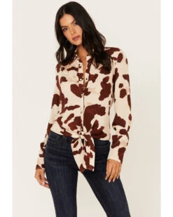 Idyllwind Women's Cow Print Tie Front Long Sleeve Western Shirt