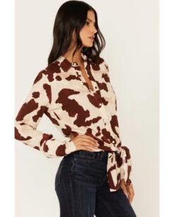 Idyllwind Women's Cow Print Tie Front Long Sleeve Western Shirt -Cowgirl Edge Sales 2000373634 110 P4