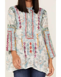 Johnny Was Women's Isla Embroidered Floral Print Tunic Blouse
