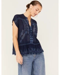 Johnny Was Women's Clemence Eyelet Lace Blouse 6 Johnny Was Women's Clemence Eyelet Lace Blouse -Cowgirl Edge Sales 2000373890 400 P1