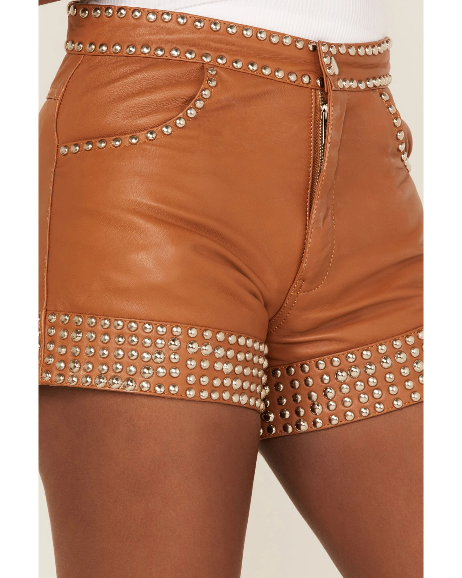 Understated Leather Women's High Rise Studded Leather Thelma Shorts 2 Understated Leather Women's High Rise Studded Leather Thelma Shorts - Image 2