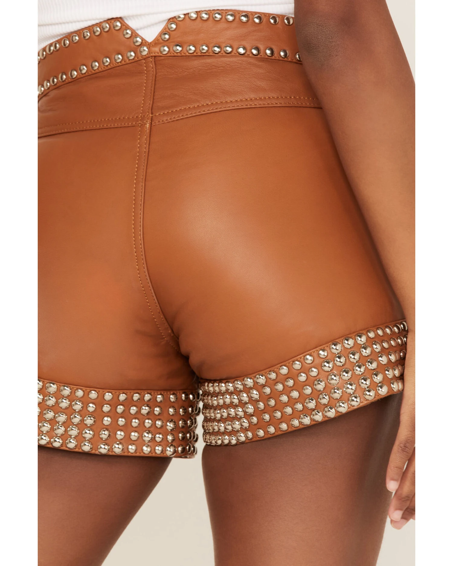 Understated Leather Women's High Rise Studded Leather Thelma Shorts 4 Understated Leather Women's High Rise Studded Leather Thelma Shorts - Image 4