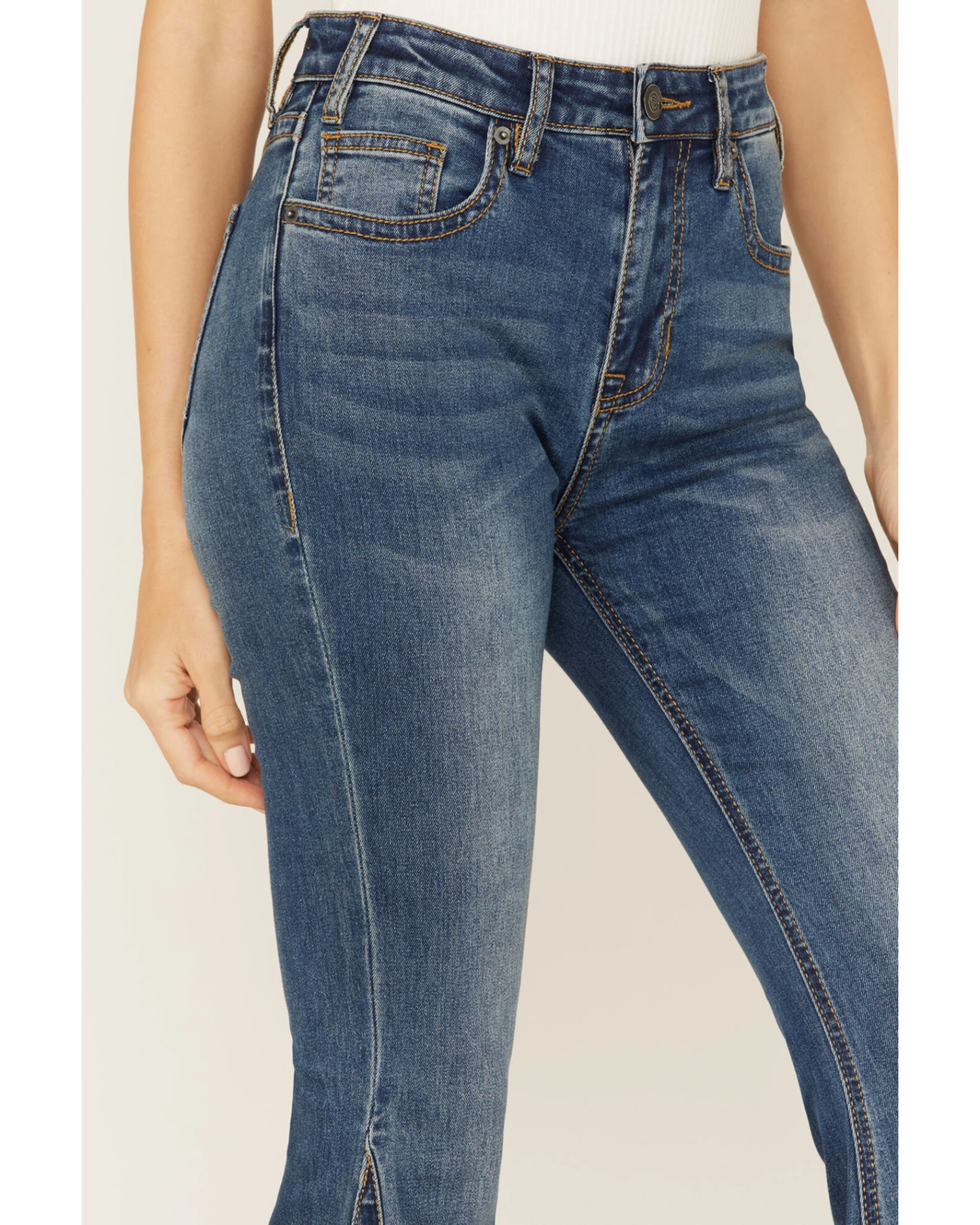 Rock & Roll Denim Women's Medium Wash High Rise Side Insert Stretch Flare Jeans 3 Rock & Roll Denim Women's Medium Wash High Rise Side Insert Stretch Flare Jeans - Image 3