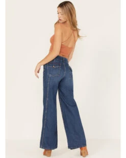 Free People Women's Dark Wash Mid Rise Harlow Wide Flare Jeans -Cowgirl Edge Sales 2000378513 400 P4