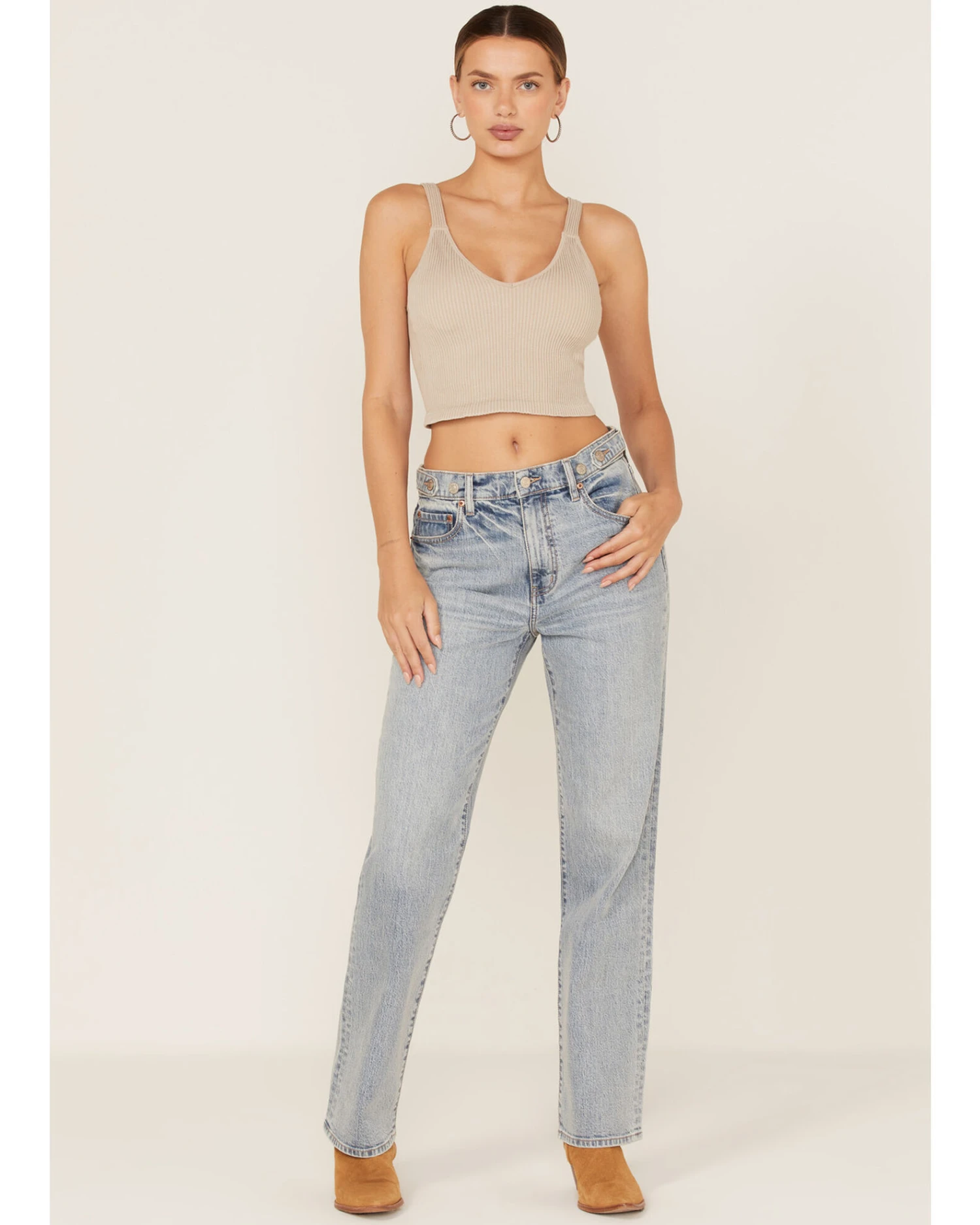 Daze Women's Medium Wash High Rise Straight Jeans 1 Daze Women's Medium Wash High Rise Straight Jeans