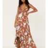 Wild Moss Women's Floral Print Sleeveless Maxi Dress