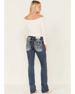 Miss Me Women's Medium Wash Mid Rise Embroidered Stone & Sequin Bootcut Jeans 6 Miss Me Women's Medium Wash Mid Rise Embroidered Stone & Sequin Bootcut Jeans -Cowgirl Edge Sales 2000378759 401 P1