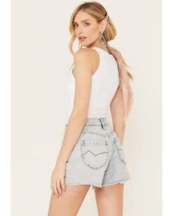 Cleo + Wolf Women's Light Wash Mid Rise Denim Distressed Shorts -Cowgirl Edge Sales 2000383231 412 P3