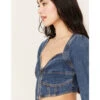 Shyanne Women's Medium Wash Denim Cropped Long Sleeve Corset Top