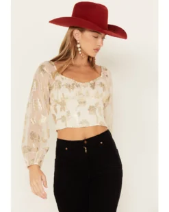 Sadie & Sage Women's Cham Afterglow Metallic Floral Print Crop Top 6 Sadie & Sage Women's Cham Afterglow Metallic Floral Print Crop Top -Cowgirl Edge Sales 2000383470 105 P1
