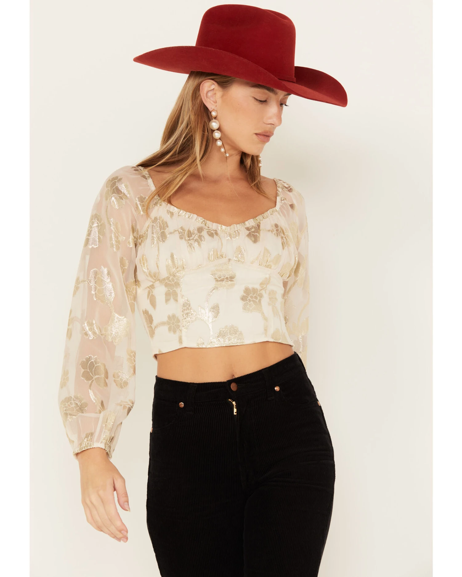 Sadie & Sage Women's Cham Afterglow Metallic Floral Print Crop Top 3 Sadie & Sage Women's Cham Afterglow Metallic Floral Print Crop Top - Image 3