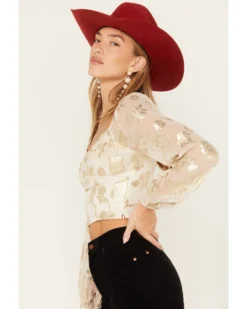 Sadie & Sage Women's Cham Afterglow Metallic Floral Print Crop Top 7 Sadie & Sage Women's Cham Afterglow Metallic Floral Print Crop Top -Cowgirl Edge Sales 2000383470 105 P2