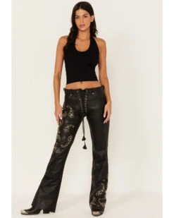 Boot Barn X Understated Leather Women's Rhinestone Studded Lace-Up Flare Leather Pants -Cowgirl Edge Sales 2000384215 001 P1