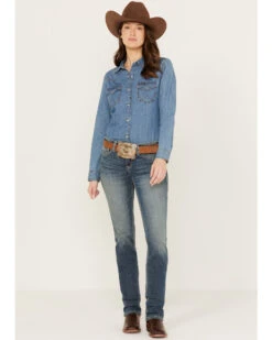 Ariat Women's Medium Wash Mid Rise Michela Straight Stretch Jeans 7 Ariat Women's Medium Wash Mid Rise Michela Straight Stretch Jeans -Cowgirl Edge Sales 2000385126 414 P1