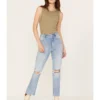 Rolla's Women's Light Medium Wash High Rise Bleeker Original Straight Jeans