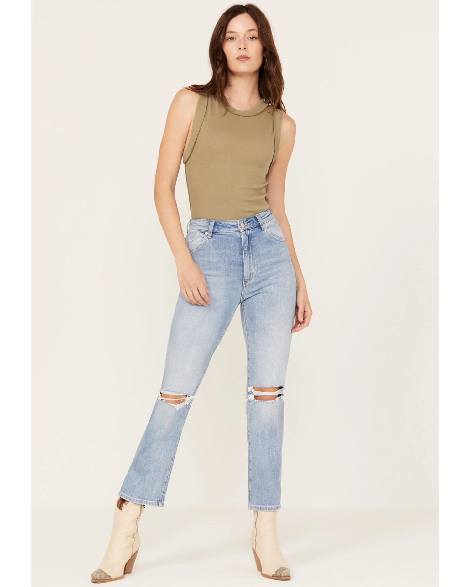 Rolla's Women's Light Medium Wash High Rise Bleeker Original Straight Jeans 1 Rolla's Women's Light Medium Wash High Rise Bleeker Original Straight Jeans