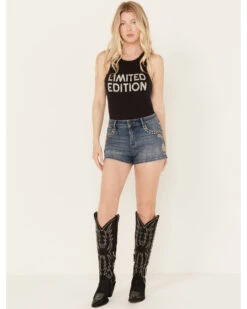 Idyllwind Women's Onslow Medium Wash Mid Rise Rebel Embellished Stretch Shorts -Cowgirl Edge Sales 2000386833 414 P1