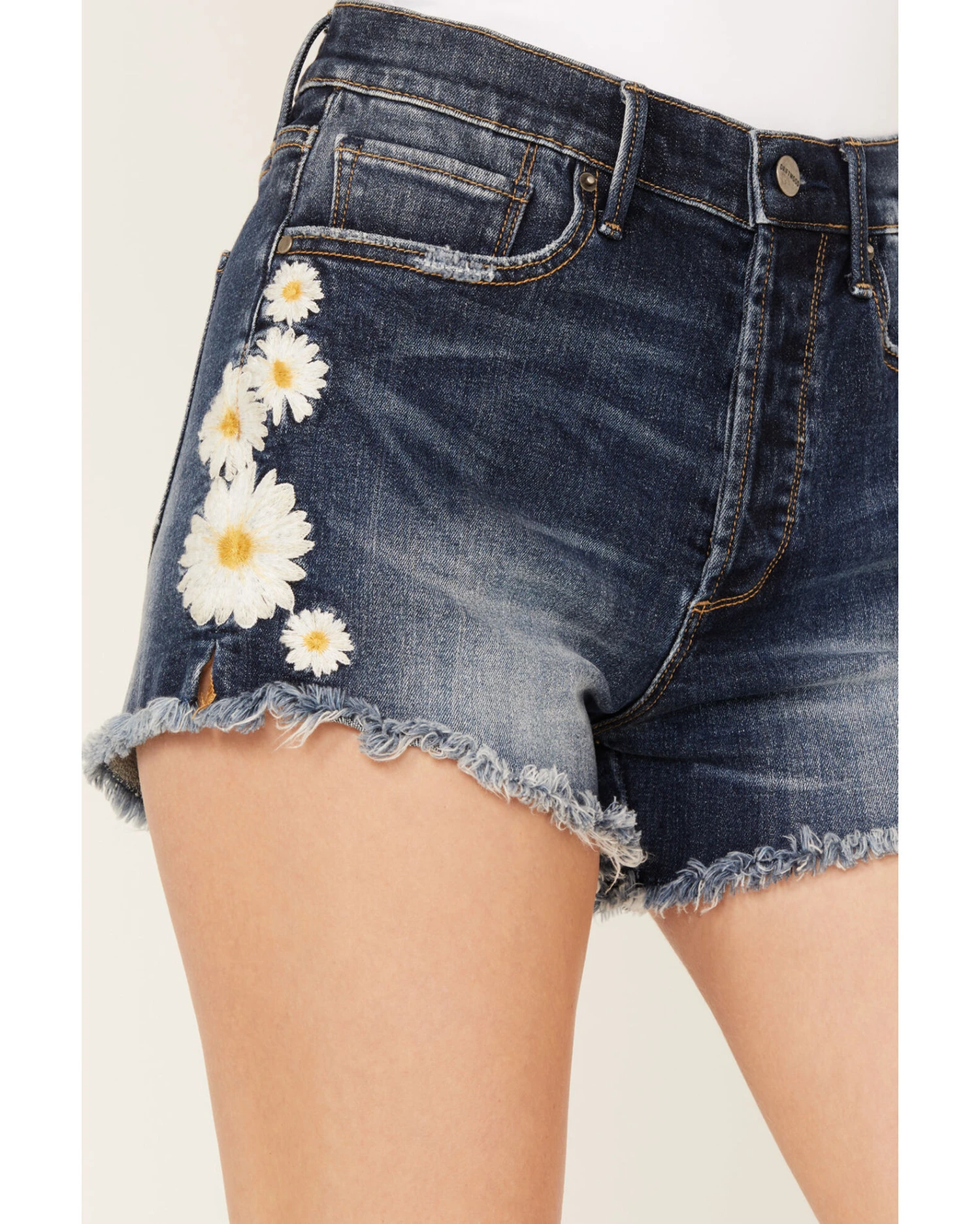 Driftwood Women's Daisy Daydream Dark Wash High Rise Goldie Frayed Shorts 4 Driftwood Women's Daisy Daydream Dark Wash High Rise Goldie Frayed Shorts - Image 4