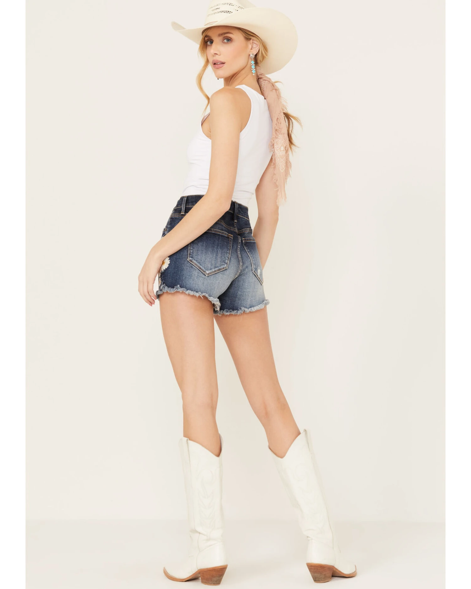 Driftwood Women's Daisy Daydream Dark Wash High Rise Goldie Frayed Shorts 2 Driftwood Women's Daisy Daydream Dark Wash High Rise Goldie Frayed Shorts - Image 2