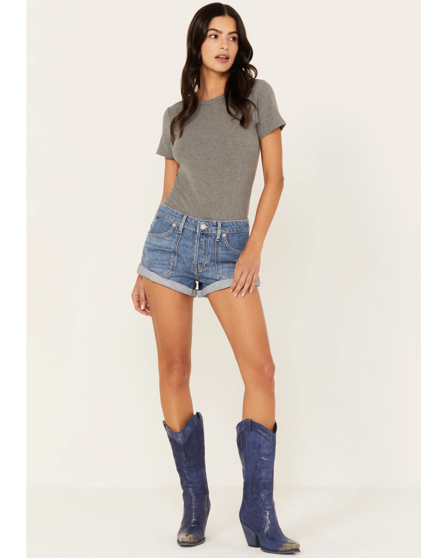 Free People Women's Light Wash Beginners Luck Slouch Shorts 1 Free People Women's Light Wash Beginners Luck Slouch Shorts