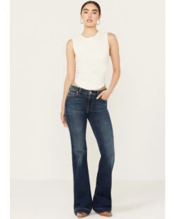 7 For All Mankind Women's Dark Wash Mid Rise Dojo Trouser Jeans -Cowgirl Edge Sales 2000388106 416 P3