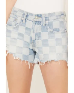 Lucky Brand Women's Light Wash Speedway Checkered Mid Rise Distressed Shorts -Cowgirl Edge Sales 2000388111 412 P2