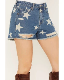 Rock & Roll Denim Women's Light Wash High Rise Star Print Americana Denim Shorts -Cowgirl Edge Sales 2000388115 412 P2