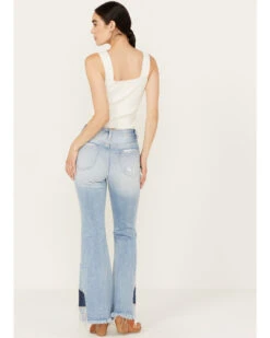 Ceros Women's Light Wash High Rise Destructed Patchwork Flare Stretch Jeans 7 Ceros Women's Light Wash High Rise Destructed Patchwork Flare Stretch Jeans -Cowgirl Edge Sales 2000388374 412 P3