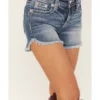 Miss Me Women's Light Wash Mid Rise Americana Star Wing Frayed Hem Shorts