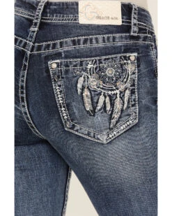 Grace In LA Women's Medium Wash Mid Rise Dream Catcher Pocket Bootcut Jeans -Cowgirl Edge Sales 2000388999 416 P2