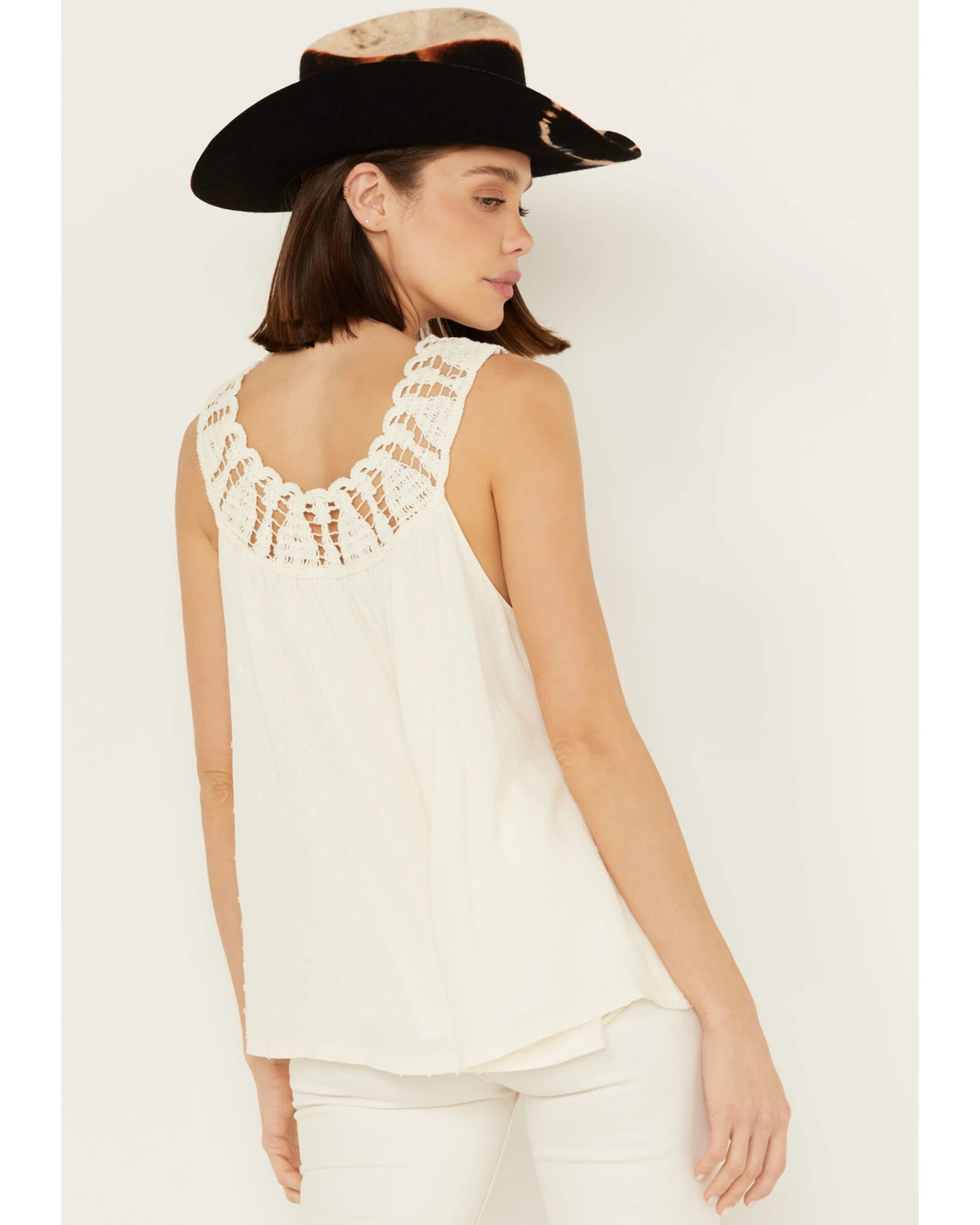 Miss Me Women's Crochet Neck Sleeveless Peasant Top 3 Miss Me Women's Crochet Neck Sleeveless Peasant Top - Image 3