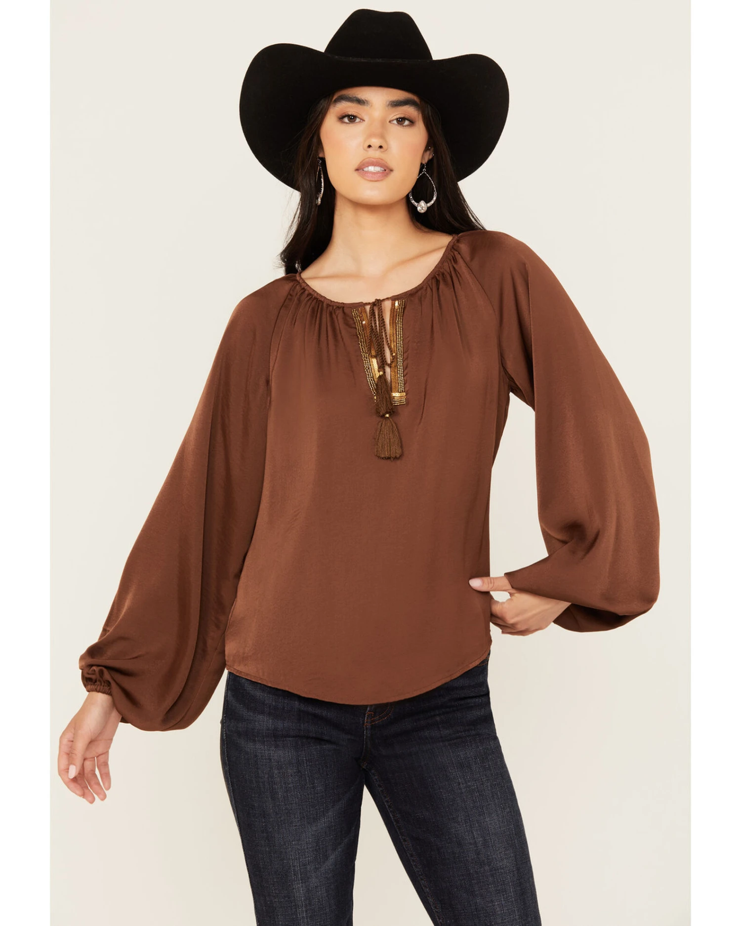 Shyanne Women's Faux Satin Tunic Blouse 2 Shyanne Women's Faux Satin Tunic Blouse - Image 2