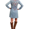 Stetson Women's Medium Wash Denim Embroidered Long Sleeve Shirt Dress