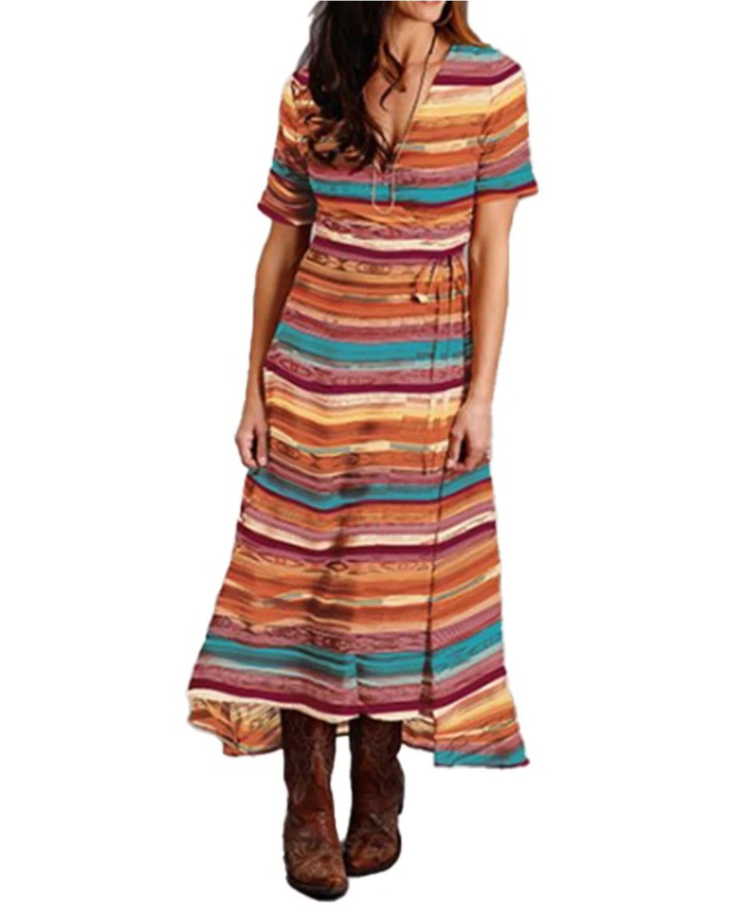 Stetson Women's Sunset Serape Short Sleeve Midi Wrap Dress 2 Stetson Women's Sunset Serape Short Sleeve Midi Wrap Dress - Image 2
