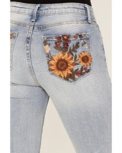 Driftwood Women's Light Wash High Rise Falling Sunflower Flare Jeans -Cowgirl Edge Sales 2000392194 412 P4