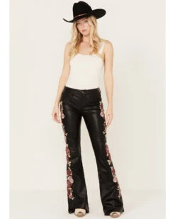 Driftwood Women's High Rise Vegan Leather Fallen Roses Flare Pants -Cowgirl Edge Sales 2000392197 001 P1