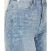 Ceros Women's Medium Wash High Rise Paisley Printed Wide Leg Straight Stretch Jeans