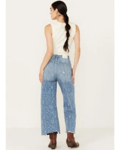 Ceros Women's Medium Wash High Rise Paisley Printed Wide Leg Straight Stretch Jeans -Cowgirl Edge Sales 2000392259 414 P3