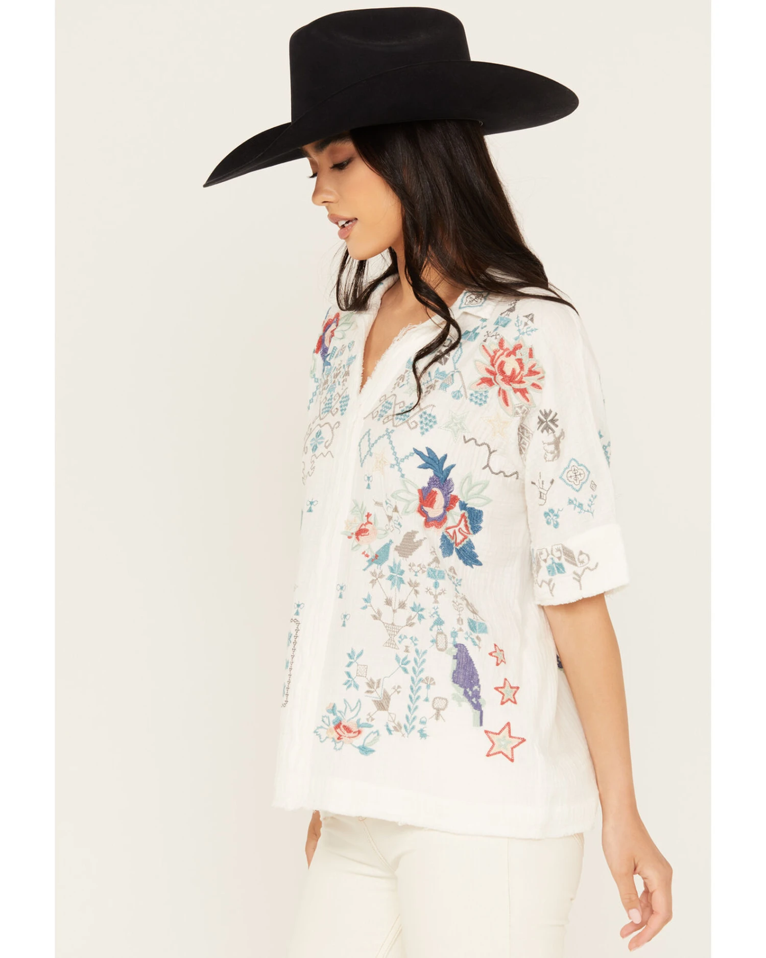 Johnny Was Women's Embroidered Short Sleeve Wodeleah Blouse 1 Johnny Was Women's Embroidered Short Sleeve Wodeleah Blouse