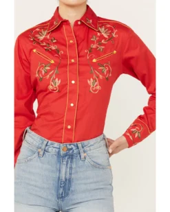 Rockmount Ranchwear Women's Floral Embroidered Long Sleeve Pearl Snap Western Shirt -Cowgirl Edge Sales 2000393804 600 P3