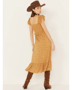 Yura Women's Ditsy Floral Ruffle Sleeveless Midi Dress