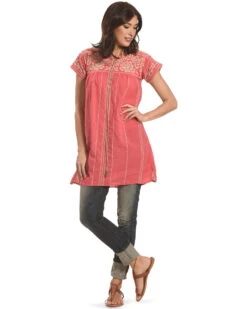 Johnny Was Women's Lenat Pleated Peasant Long Tunic -Cowgirl Edge Sales 356T32 M1 D1